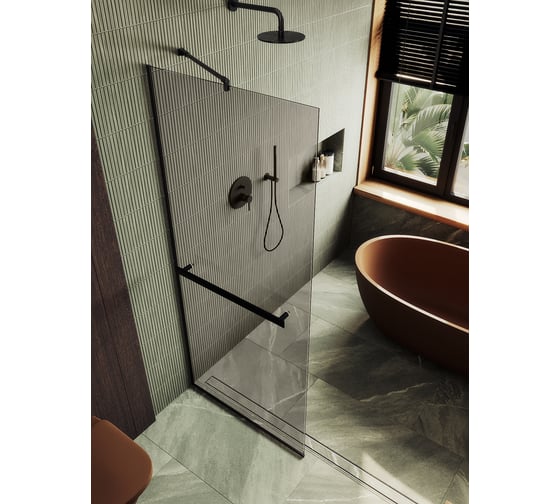 Изображение товара Душевая перегородка MaybahGlass в узком профиле, 1950х690 мм, стекло бронза 8 мм, + полотенцедержатель MGD-721-6у