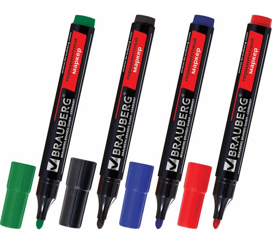 Изображение товара Перманентные нестираемые маркеры НАБОР 4 шт., АССОРТИ, "Contract", без клипа, круглые 3 BRAUBERG 150474