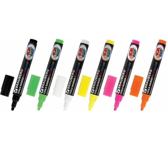 Изображение товара Меловые маркеры "POP-ART", НАБОР 6 шт., сухостираемые, для гладких поверхностей, 5 мм, BRAUBERG 151536
