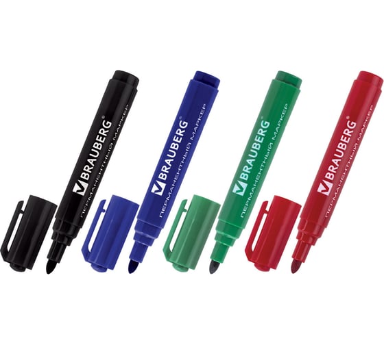 Изображение товара Перманентные нестираемые маркеры НАБОР 4 шт., АССОРТИ, "Classic", круглые, 3 мм, BRAUBERG 150299