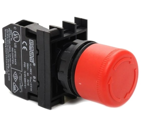 Изображение товара Аварийная кнопка Emas Грибок 30мм, возврат поворотом, 1НЗ, серия B, 250В AC, 4А B200E30