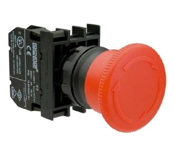 Изображение товара Аварийная кнопка Emas Грибок 4мм, возврат поворотом, 1НЗ, серия B, 250В AC, 4А B200E
