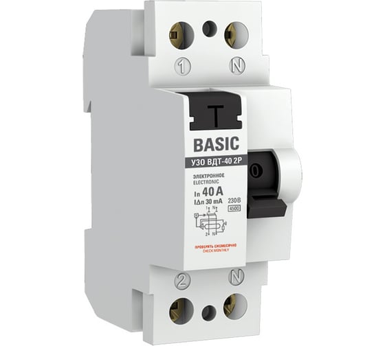 Изображение товара Электронное устройство защитного отключения EKF УЗО ВДТ-40 2P 40А/30мА Basic elcb-2-40-30e-sim