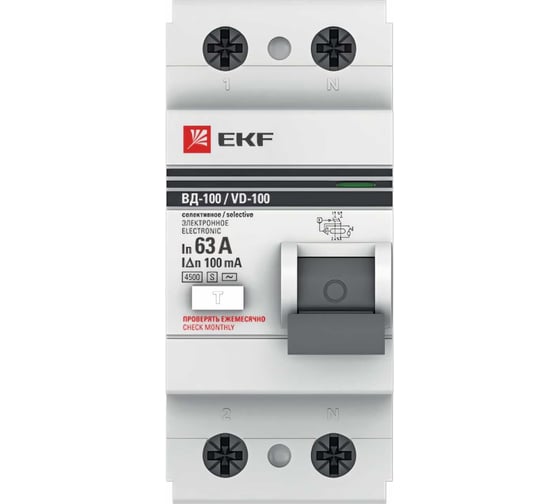 Изображение товара Селективное устройство защитного отключения EKF 2P 63А/100мА PROxima elcb-2-63-100S-em-pro