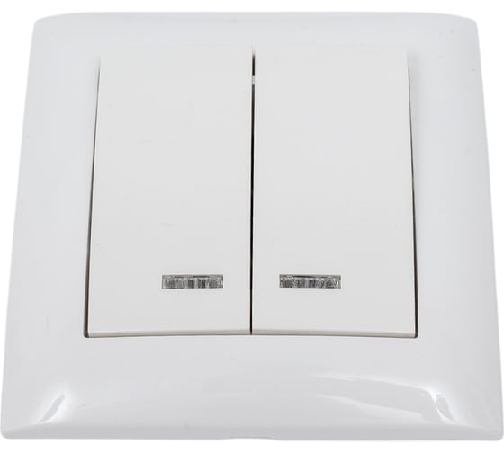 Изображение товара Выключатель двухклавишный ARTSUN с индикатором встраиваемый STANDART SW 10-2B-W