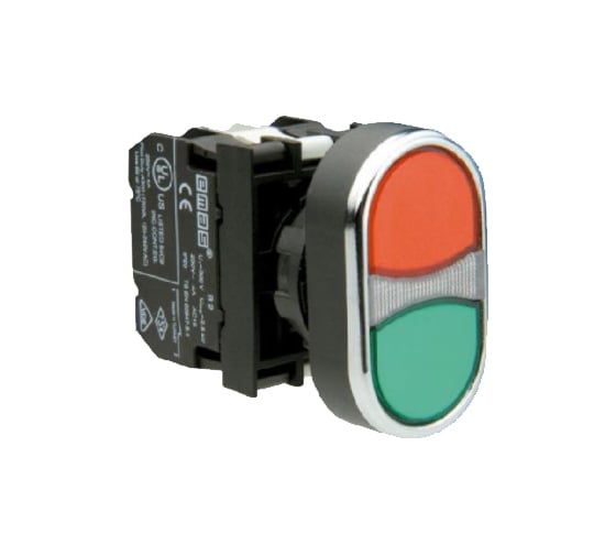 Изображение товара Нажимная кнопка Emas сдвоенная красно-зеленая, 250 В AC, 4 А, без лампы, B132K20KY