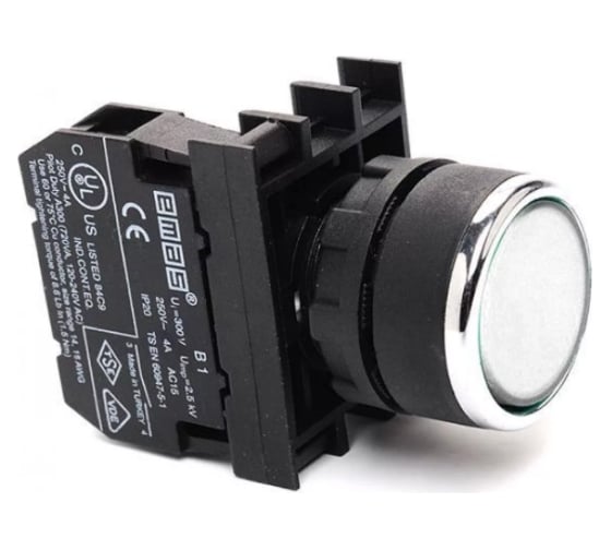 Изображение товара Нажимная круглая кнопка Emas белая, 1НО, серия B, 250 В AC, 4 А, B100DB