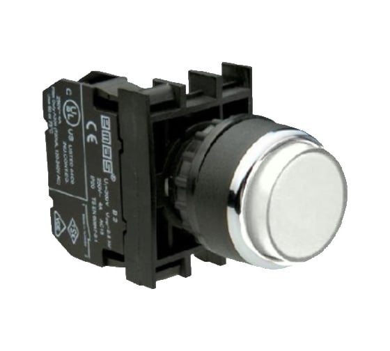 Изображение товара Нажимная круглая кнопка Emas белая, с фиксацией, 1НО, серия B, 250 В AC, 4 А, B100HB