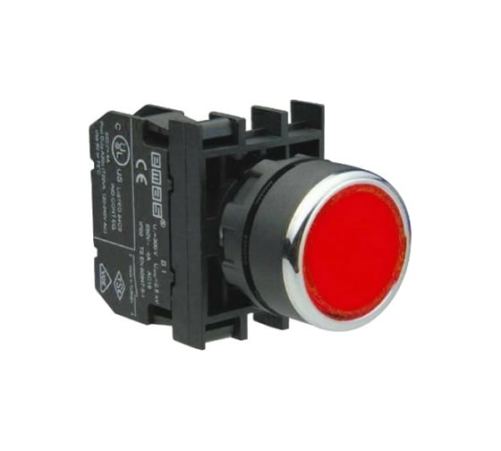 Изображение товара Нажимная кнопка Emas круглая красная, 1НО+1НЗ, серия B, 250В AC, 4А B102DK
