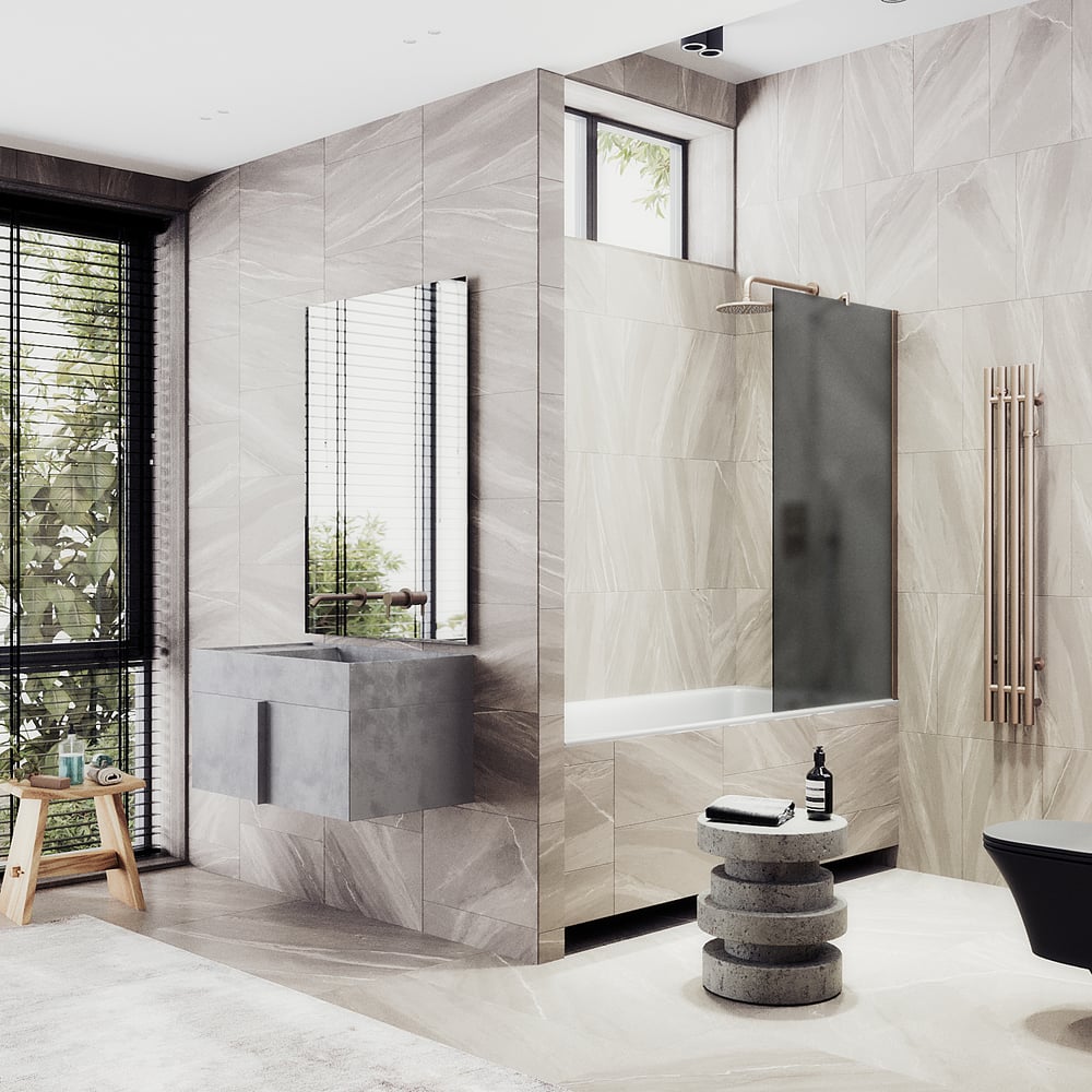 Изображение товара Шторка для ванной MaybahGlass MGV-251-2ш 1400 мм графит матовая бронза без распашных створок