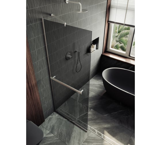 Изображение товара Душевая перегородка MaybahGlass в узком профиле, 1950х690 мм, стекло графит 8 мм + полотенцедержатель MGD-723-5у