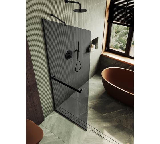 Изображение товара Душевая перегородка MaybahGlass в узком профиле, 1950х690 мм, стекло графит 8 мм + полотенцедержатель MGD-723-6у