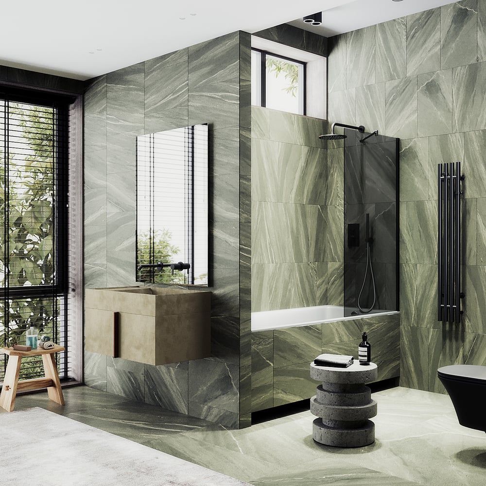 Изображение товара Шторка для ванны MaybahGlass MGV-78-6ш из закаленного стекла с черным профилем, 1400 мм