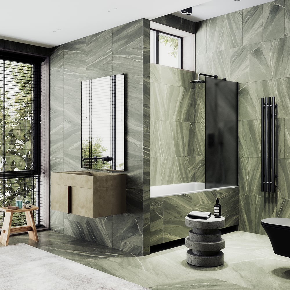 Изображение товара Шторка для ванны MaybahGlass MGV-86-6ш из закаленного стекла черная