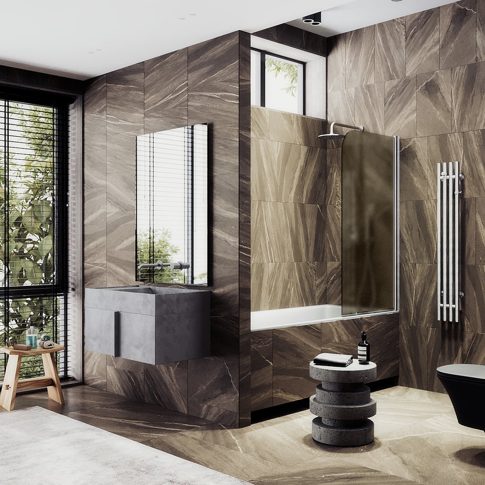 Изображение товара Шторка для ванной MaybahGlass поворотная на монопетле 600 мм бронза матовая