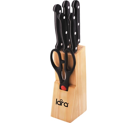 Изображение товара Набор ножей Lara 7 предметов: деревянная подставка + 5 ножей + ножницы LR05-53
