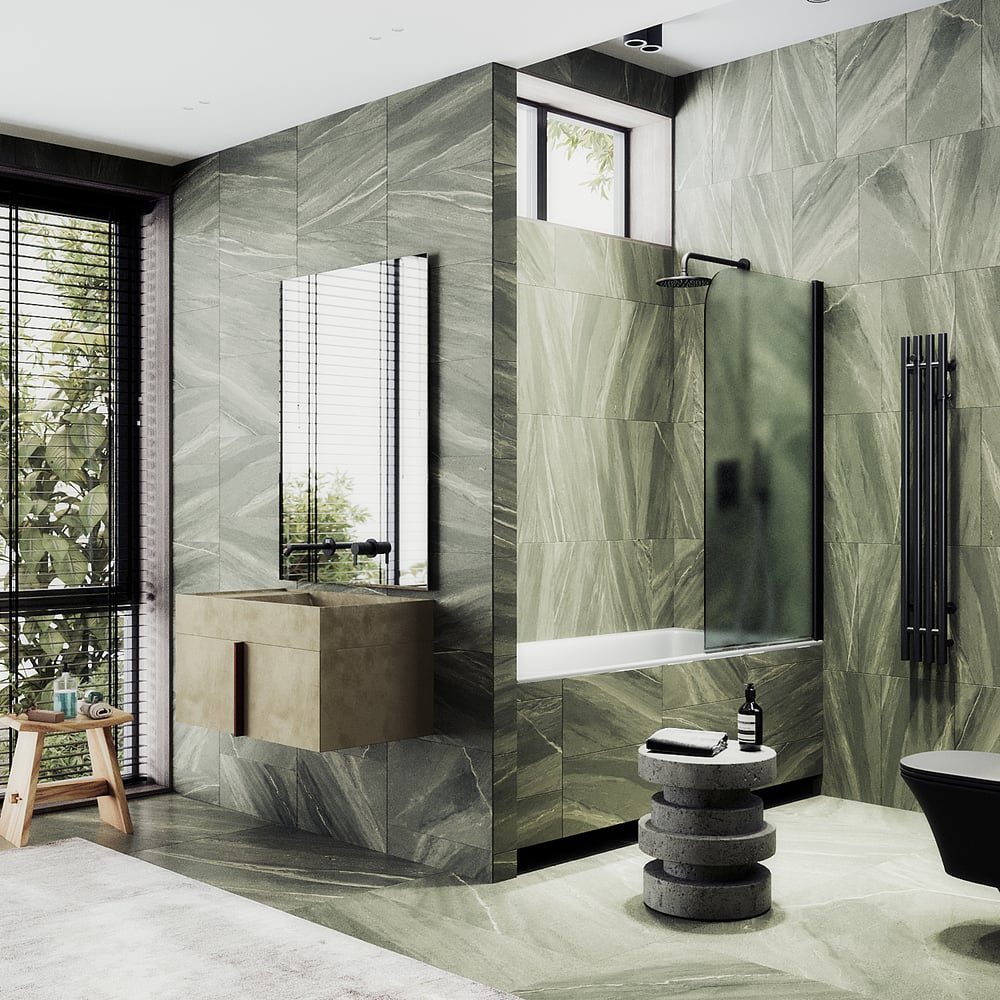 Изображение товара Поворотная шторка для ванной MaybahGlass из закаленного стекла 700мм черная