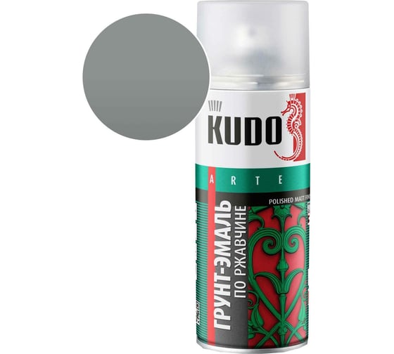 Изображение товара Грунт-эмаль по ржавчине матовая высокопрочная в баллончике KUDO RAL 7042 серая KU-317042