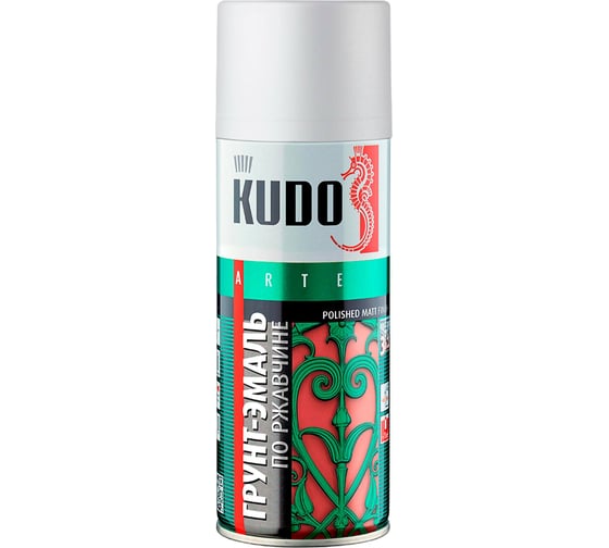 Изображение товара Грунт-эмаль по ржавчине матовая высокопрочная в баллончике KUDO RAL 9003 сигнальная белая KU-319003