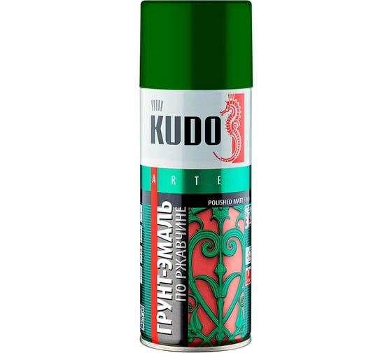 Изображение товара Грунт-эмаль по ржавчине матовая высокопрочная в баллончике KUDO RAL 6002 зелёная KU-316002