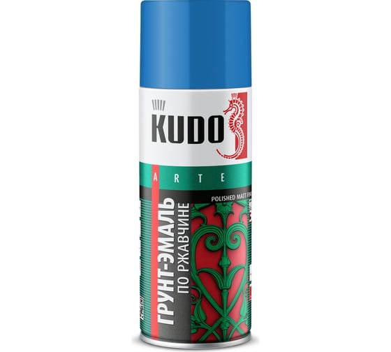 Изображение товара Грунт-эмаль по ржавчине матовая высокопрочная в баллончике KUDO RAL 5015 голубая KU-315015