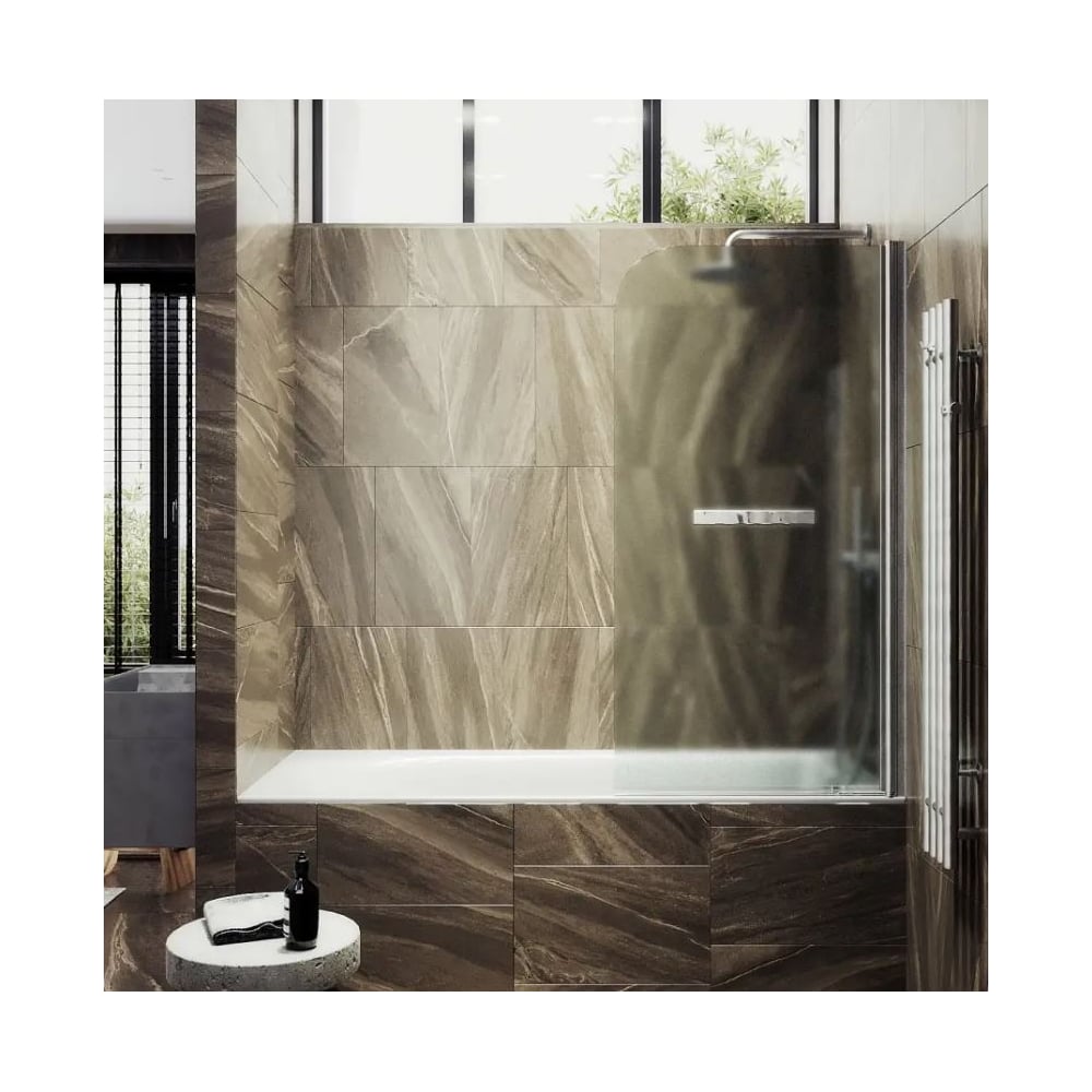 Изображение товара Шторка поворотная на монопетле MaybahGlass 1400х600 6 мм Сатин хром матовый