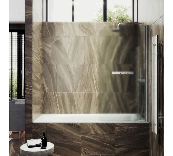 Изображение товара Шторка поворотная на монопетле MaybahGlass 1400х600 6 мм Сатин +Полотенцедержатель MGV-781-5