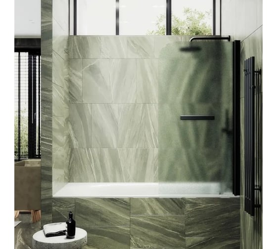 Изображение товара Шторка поворотная на монопетле MaybahGlass 1400х600 6 мм Сатин +Полотенцедержатель MGV-781-6