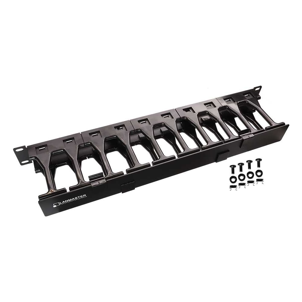 Изображение товара Кабельный органайзер LANMASTER 19" c пластиковыми пальцами глубиной 106 мм и крышкой, 2U LAN-ORG-PF/S-2U