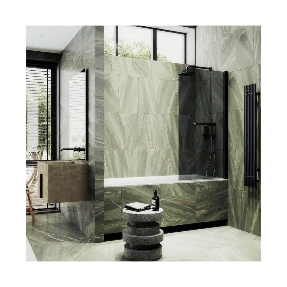 Шторка поворотная на монопетле MaybahGlass 1400х700 6 мм Графит +Полотенцедержатель MGV-785-6