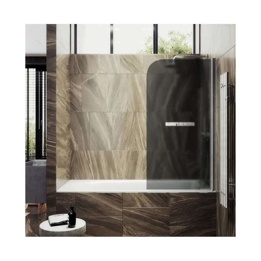 Изображение товара Шторка поворотная на монопетле MaybahGlass 1400х700 6 мм Графит матовый +Полотенцедержатель