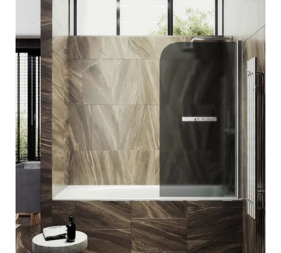 Изображение товара Шторка поворотная на монопетле MaybahGlass 1400х700 6 мм Графит матовый +Полотенцедержатель MGV-786-5