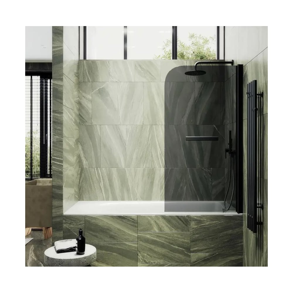 Изображение товара Шторка поворотная на монопетле MaybahGlass 1400х800 6 мм Графит + Полотенцедержатель MGV-791-6
