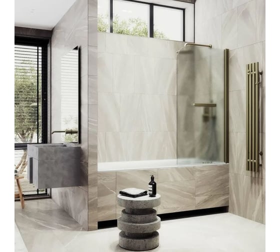 Изображение товара Шторка поворотная на монопетле MaybahGlass 1400х700 6 мм Сатин +полотенцедержатель MGV-787-2