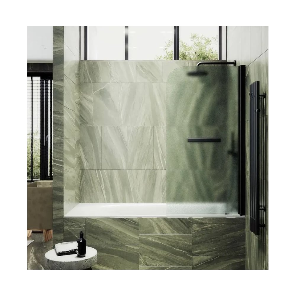 Изображение товара Поворотная шторка для ванной на монопетле MaybahGlass 1400х700 6 мм сатин с полотенцедержателем