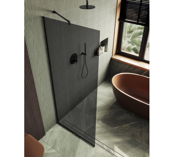 Изображение товара Душевая перегородка MaybahGlass в узком профиле, 1950х790 мм, стекло графит 8 мм, MGD-698-6у