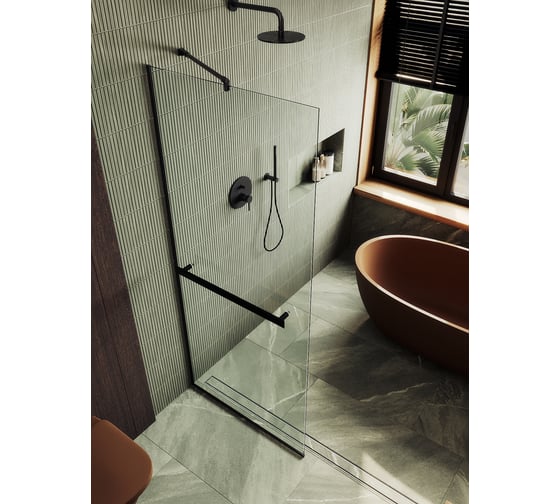 Изображение товара Душевая перегородка MaybahGlass в узком профиле, 1950х890 мм, стекло бесцветное 8 мм + полотенцедержатель MGD-732-6у