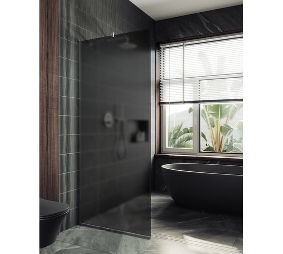 Изображение товара Душевая перегородка MaybahGlass в узком профиле, 1950х890 мм, стекло матовое графит 8 мм, MGD-694-5у