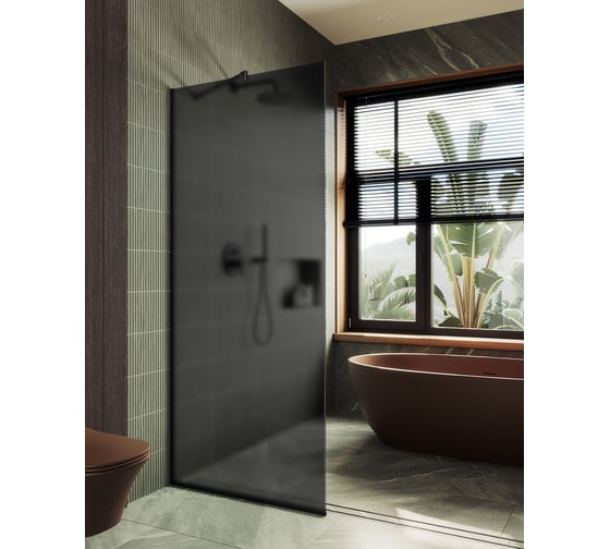 Изображение товара Душевая перегородка MaybahGlass в узком профиле, 1950х890 мм, стекло матовое графит 8 мм, MGD-694-6у