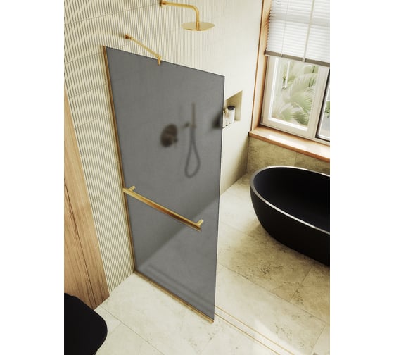 Изображение товара Душевая перегородка MaybahGlass в узком профиле, 1950х890 мм, стекло матовое графит 8 мм + полотенцедержатель MGD-736-3у