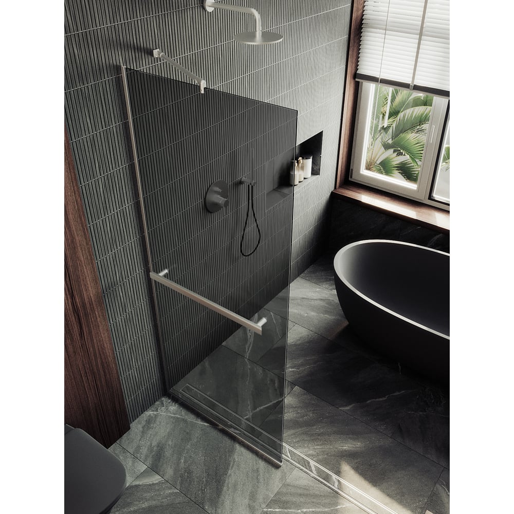 Изображение товара Душевая перегородка MaybahGlass 1950х890 мм закаленное графит стекло хром профиль