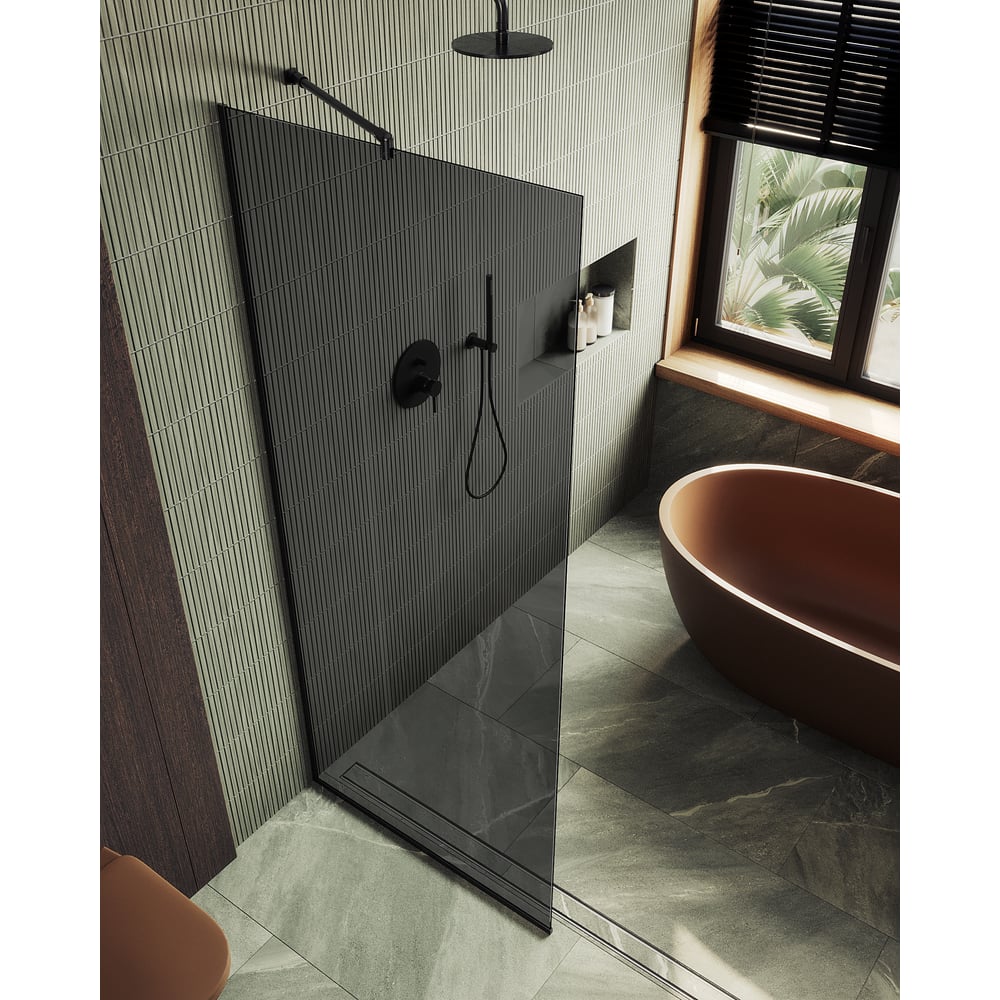 Изображение товара Душевая перегородка MaybahGlass MGD-693-6у 1950x890 мм графит стекло черный профиль