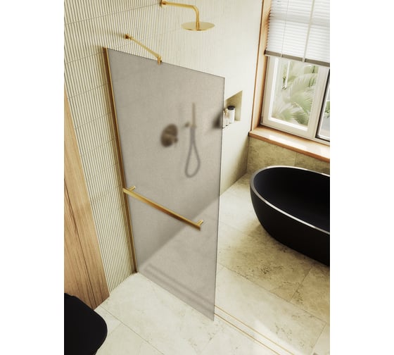 Изображение товара Душевая перегородка MaybahGlass в широком профиле, 1950х1090 мм, стекло бронза матовая 8 мм + полотенцедержатель MGD-710-3ш