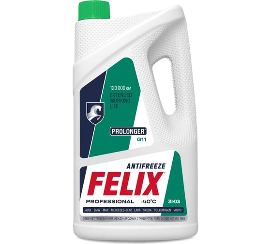 Изображение товара Антифриз FELIX PROLONGER-40 G-11, 3 кг, зеленый 430206327