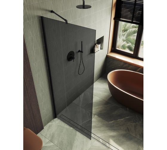 Изображение товара Душевая перегородка MaybahGlass в широком профиле, 1950х1090 мм, стекло графит 8 мм, MGD-681-6ш