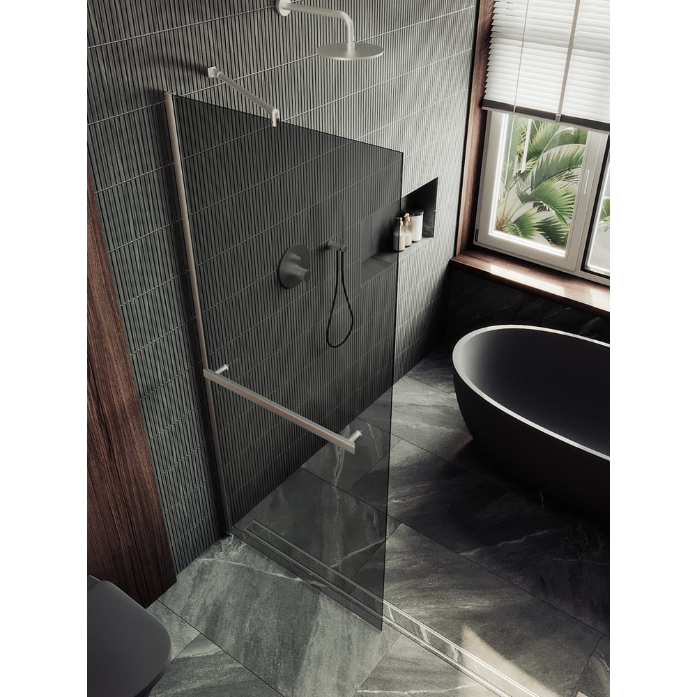 Изображение товара Душевая перегородка MaybahGlass 1950х1090 мм графит стекло и хром матовый профиль