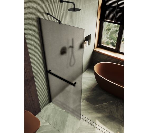 Изображение товара Душевая перегородка MaybahGlass в широком профиле, 1950х1090 мм, стекло бронза матовая 8 мм + полотенцедержатель MGD-710-6ш