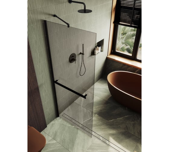 Изображение товара Душевая перегородка MaybahGlass в широком профиле, 1950х790 мм, стекло бронза 8 мм, + полотенцедержатель MGD-727-6ш