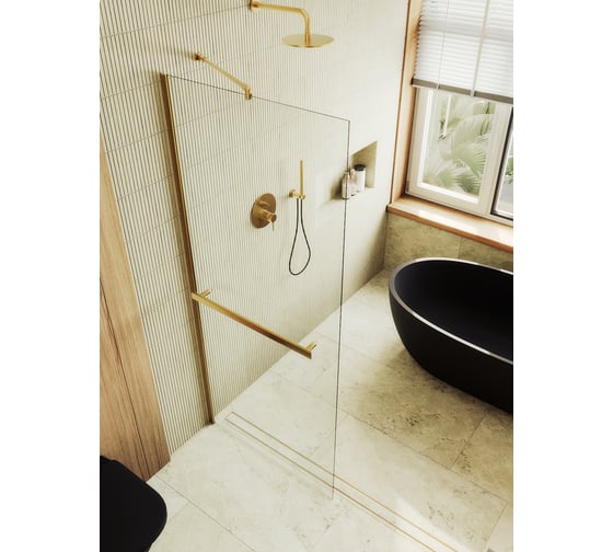 Изображение товара Душевая перегородка MaybahGlass в широком профиле, 1950х790 мм, стекло бесцветное 8 мм, + полотенцедержатель MGD-726-3ш