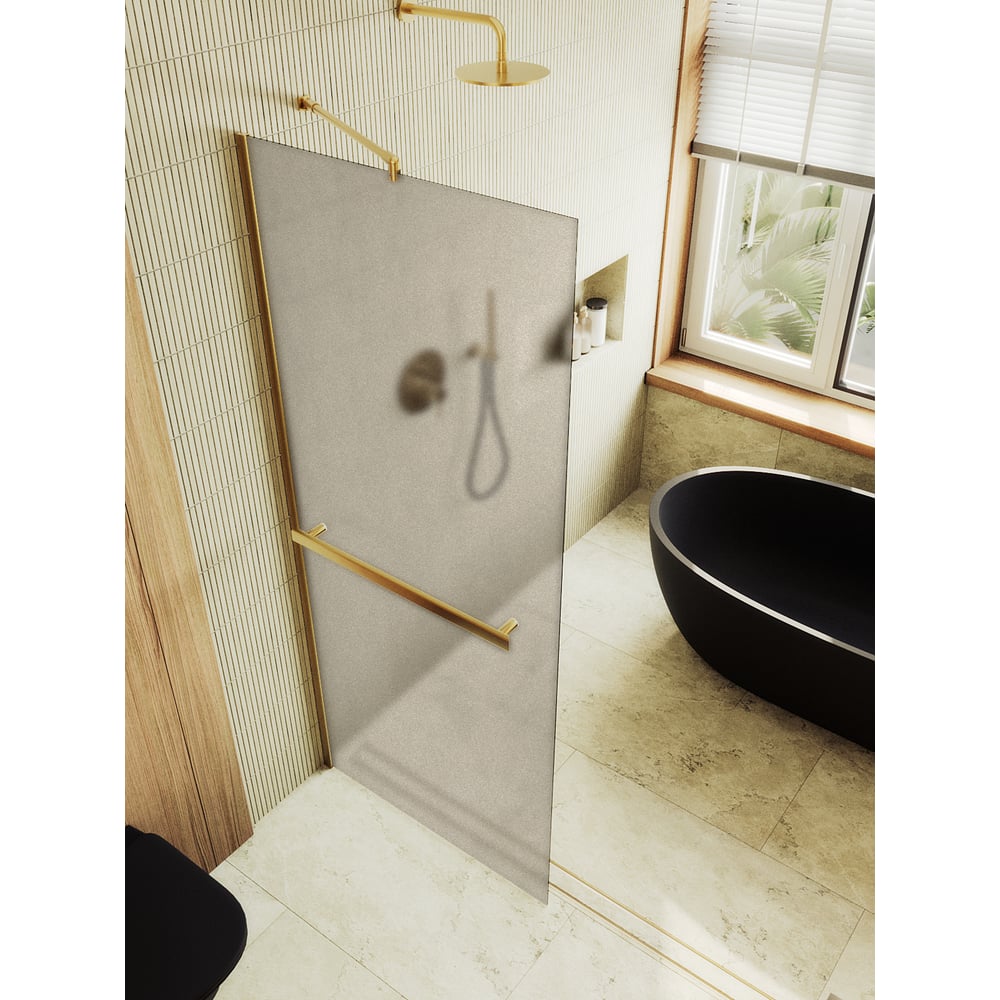 Изображение товара Душевая перегородка MaybahGlass в широком профиле, 1950х690 мм, стекло бронза матовая 8 мм, + полотенцедержатель MGD-722-3ш